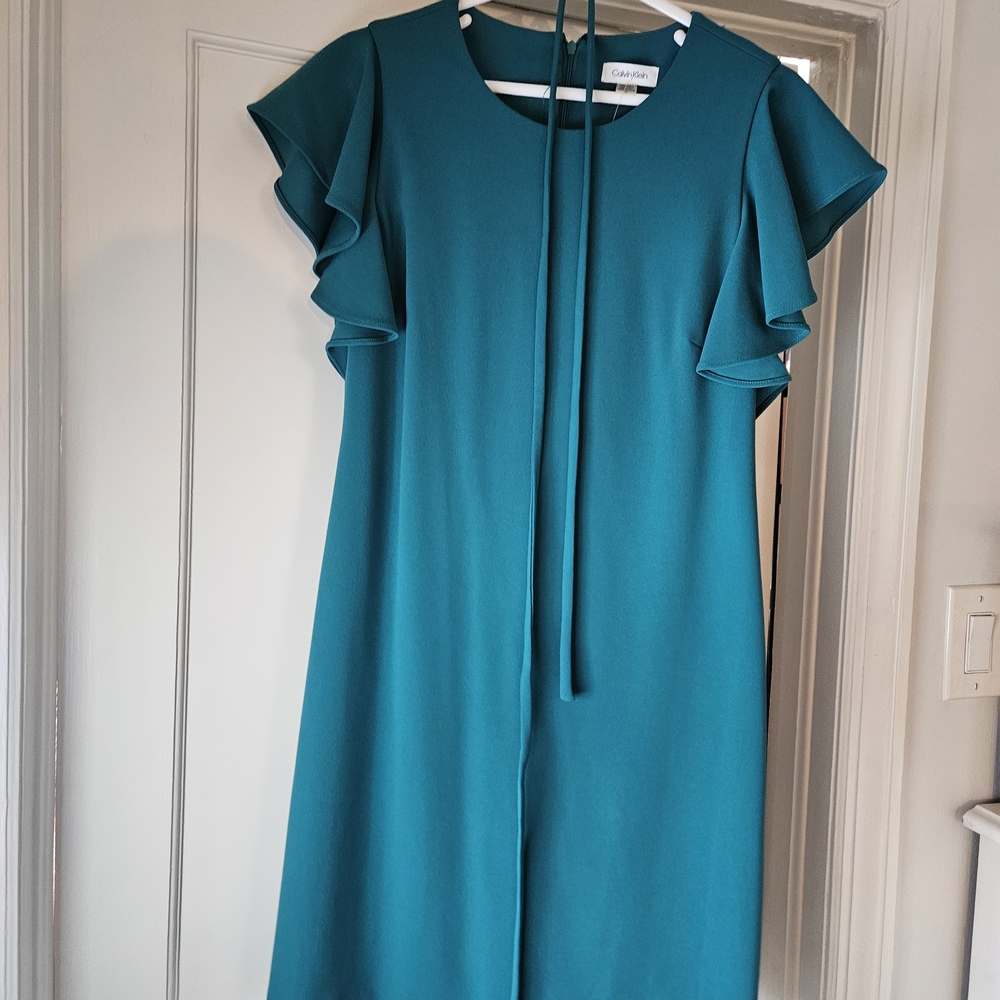 Teal Ruffle Sleeve Dress